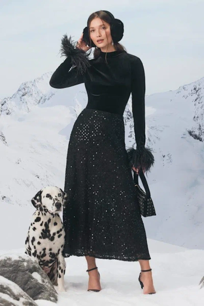 Lulus Isabelle Black Lace Sequin High-rise Maxi Skirt