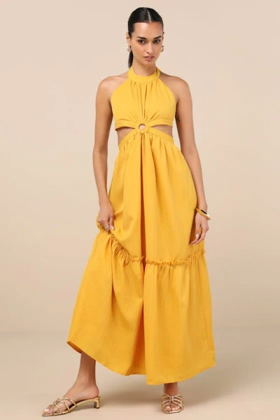 Lulus Island Vacay Marigold Yellow Tie-back Maxi Dress