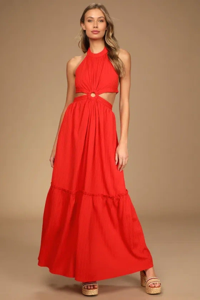 Lulus Island Vacay Red Tie-back Maxi Dress