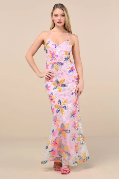 Lulus Isleen Light Pink Sequin Lace-up Mermaid Maxi Dress