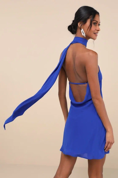 Lulus Isloda Blue One-shoulder Backless Sash Mini Dress