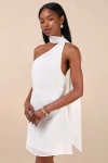 Lulus Isloda Ivory One-shoulder Backless Sash Mini Dress In Ivory