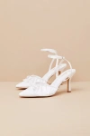Lulus Issoria White Satin Bow Ankle Strap Pumps In White