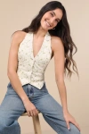 Lulus Jacquelle Cream Floral Embroidered Halter Vest Top In White