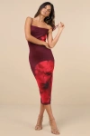 Lulus Jaela Burgundy Floral Mesh Sleeveless Bodycon Midi Dress In Burgundy
