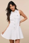 Lulus Jaila White Denim Collared Mini Dress