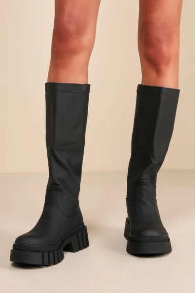Lulus Jainna Black Platform Lug Sole Knee-high Boots