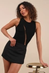 Lulus Jalani Black Ribbed Cutout Sleeveless Bodysuit In Black