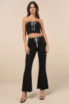 Lulus Jalie Black Ribbon Mid-rise Flare Pants In Black