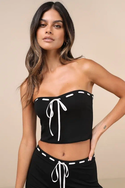 Lulus Jalie Black Ribbon Strapless Crop Top