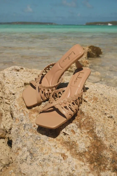 Lulus Jamen Mocha Strappy Kitten Heel Slide Sandals In Multi