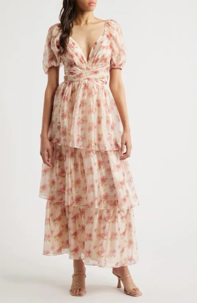 Lulus Jane Organza & Chiffon Maxi Cocktail Dress In Pink Multi