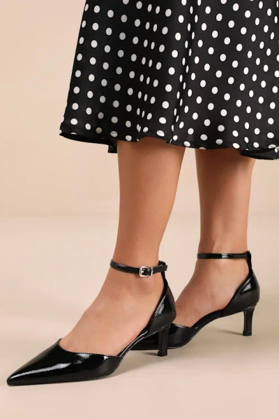 Lulus Janica Black Patent Pointed-toe Kitten Heel Pumps