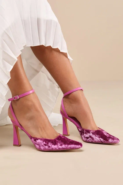 Lulus Jannice Mauve Crushed Velvet Ankle Wrap Heels