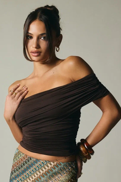 Lulus Jarena Dark Brown Ruched Off-the-shoulder Top