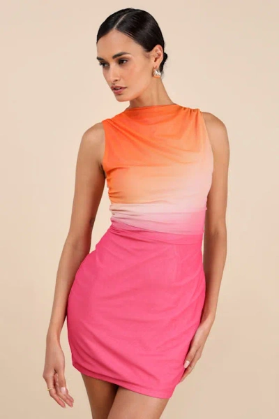 Lulus Jasmijn Pink And Orange Ombre Mesh Sleeveless Mini Dress