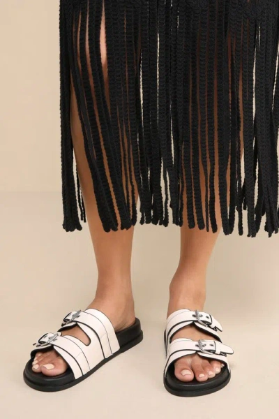 Lulus Jaydan Ivory Buckle Slide Sandals