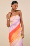 Lulus Jaylah Lavender Multi Strapless Mesh Strapless Midi Dress In Purple