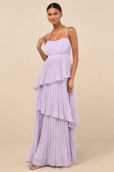 Lulus Jehona Lavender Pleated Tiered Maxi Dress In Purple
