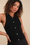 Lulus Jena Black Ribbed Knit Button-front Tank Top In Black