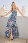 Lulus Jeniah Blue Multi Abstract Print Drop Waist Maxi Dress In Blue