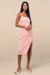 Lulus Jenise Pink Plaid Faux-wrap Midi Dress