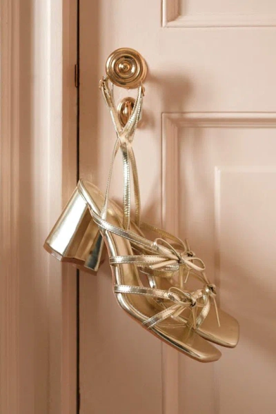Lulus Jennie Gold Strappy Bow High Heel Sandals