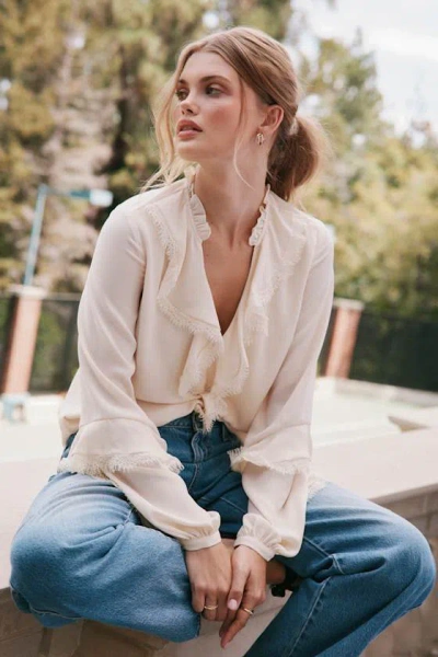 Lulus Jess Cream Ruffled Lace Long Sleeve Top In White