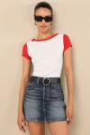 Lulus Jessie White And Red Ribbed Knit Crew Neck Baby Tee In White And Red