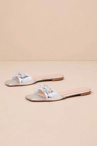Lulus Jodes Silver Metallic Bow Slide Sandals