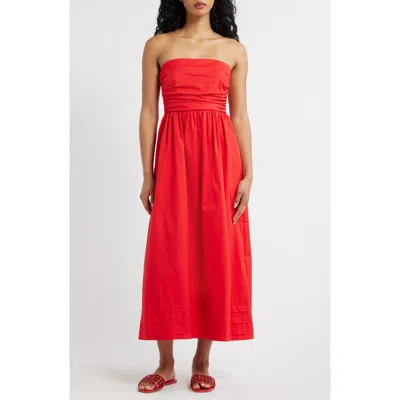 Lulus Joey Strapless Cotton Blend Poplin Dress In Multi