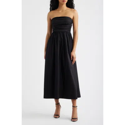 Lulus Joey Strapless Midi Dress In Black