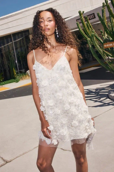 Lulus Jonesy Cream 3d Floral Sequin Mini Dress In White