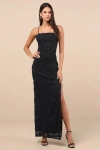 Lulus Joni Black 3d Applique Lace Maxi Dress In Black