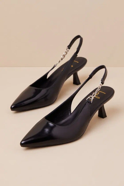 Lulus Jonnah Black Chain Slingback Strap Pointed-toe Pumps