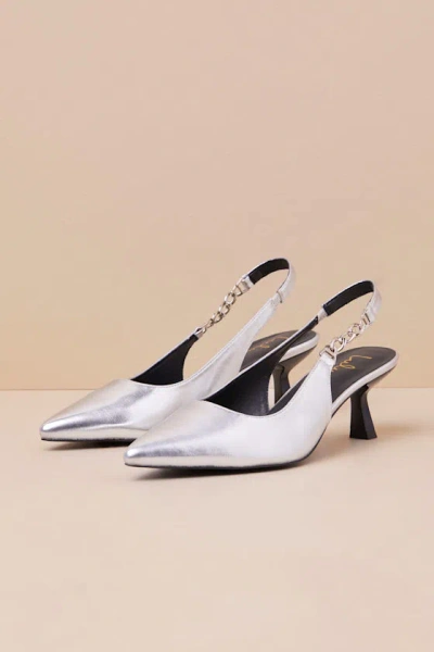 Lulus Jonnah Silver Chain Slingback Strap Pointed-toe Pumps
