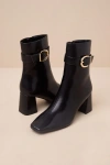 Lulus Joplynn Black Patent Buckle Ankle Boots In Black