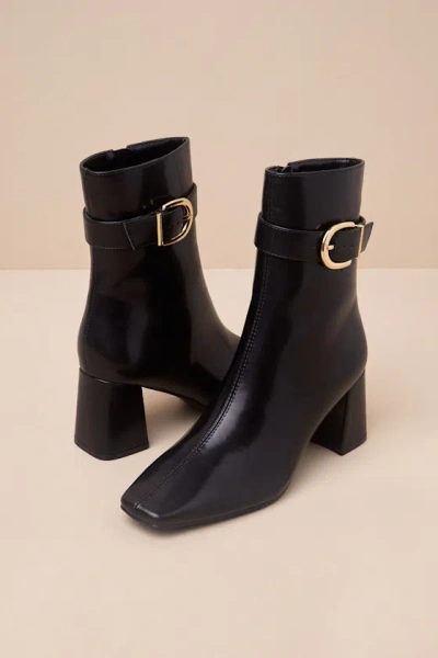 Lulus Joplynn Black Patent Buckle Ankle Boots