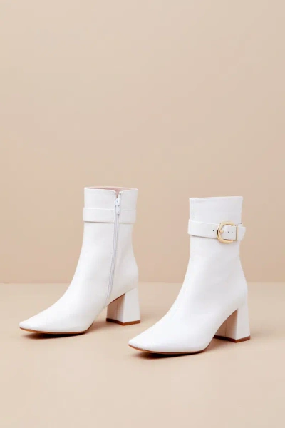 Lulus Joplynn Bone Buckle Ankle Boots In White