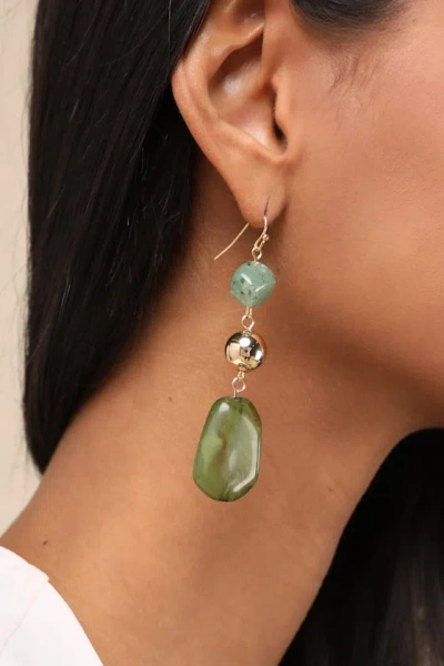 Lulus Jordann Green Stone Drop Earrings
