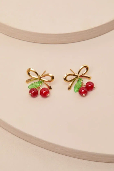 Lulus Joselyn Gold And Red Cherry Stud Earrings