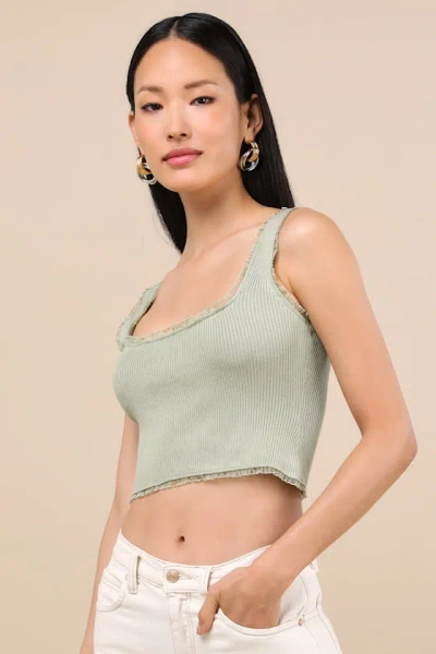 Lulus Josepha Sage Ribbed Knit Ruffled Crop Tank Top