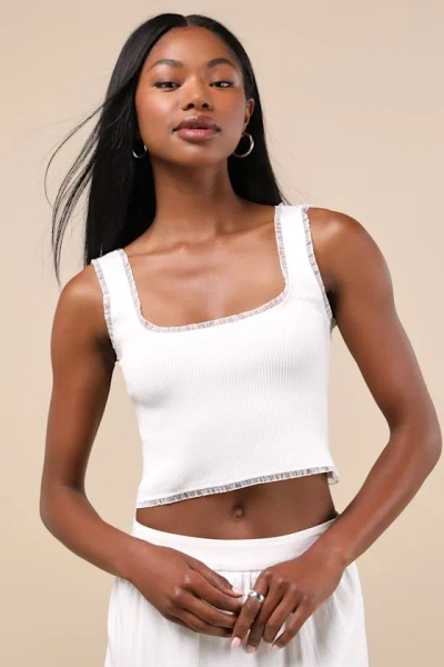 Lulus Josepha White Ribbed Knit Ruffled Crop Tank Top