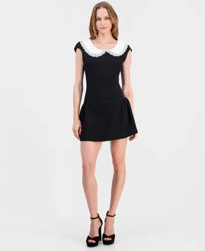 Lulus Juniors' Isabetta Collared Fit & Flare Sleeveless Dress In Black