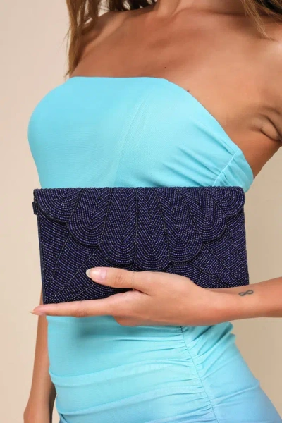 Lulus Junipero Navy Blue Beaded Clutch