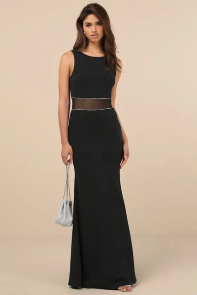 Lulus Just Exquisite Black Rhinestone Mermaid Maxi Dress