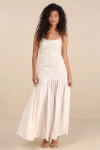 Lulus Kalene Cream 3d Rosette Sheer Hem Maxi Dress