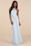 Lulus Kalina Light Blue Sequin Halter Maxi Dress In Light Blue