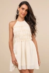 Lulus Kallina Cream Ruffled Halter Neck Mini Dress In White