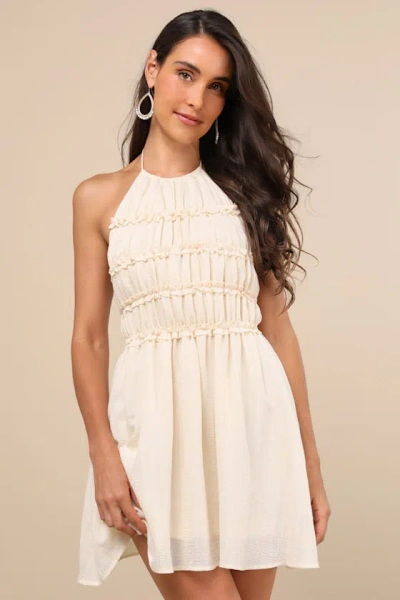Lulus Kallina Cream Ruffled Halter Neck Mini Dress In White